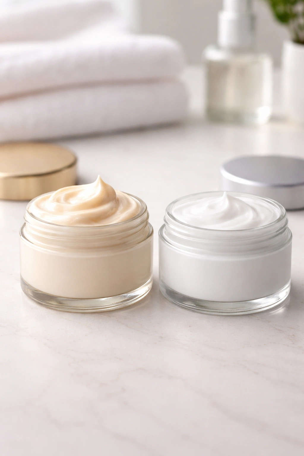 Two cosmetic jars side by side representing hair mask and conditioner
