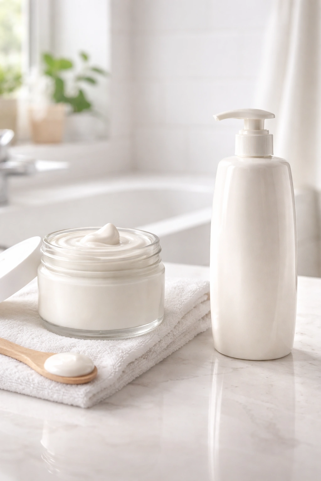Two hair care products arranged left to right to show mask before conditioner