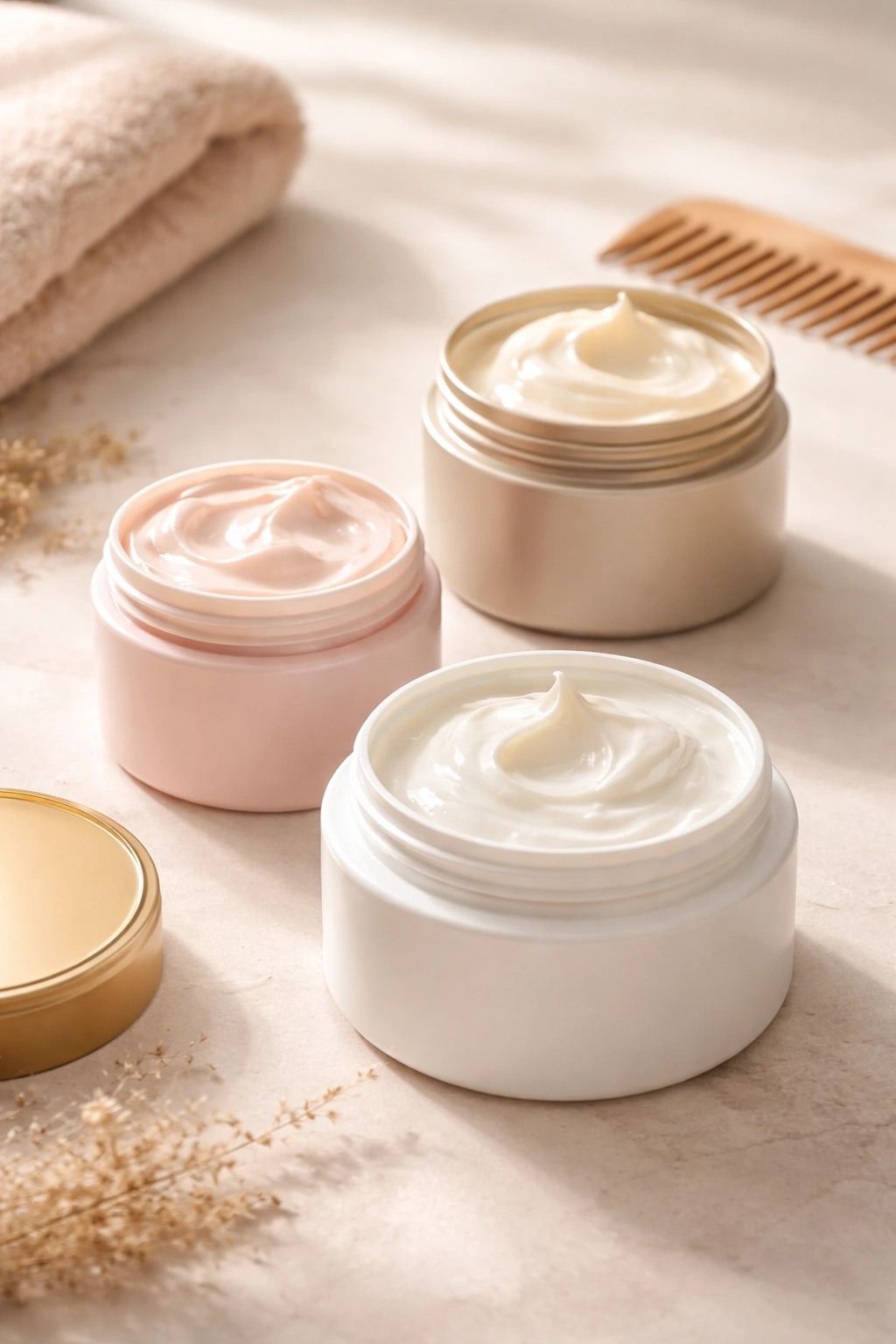 Three hair mask containers arranged to imply different usage frequencies