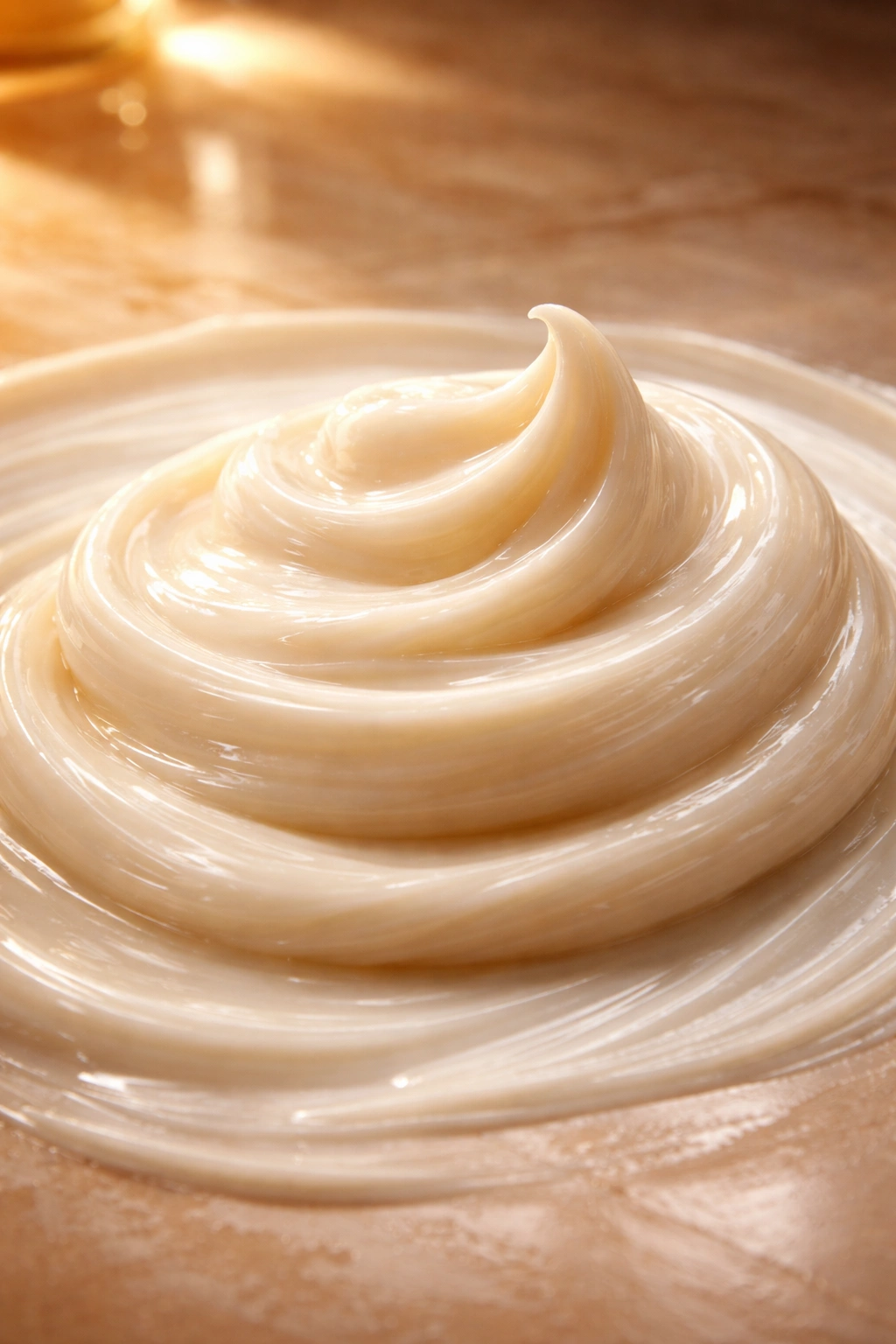 Close-up of thick creamy hair mask showing moisture and shine