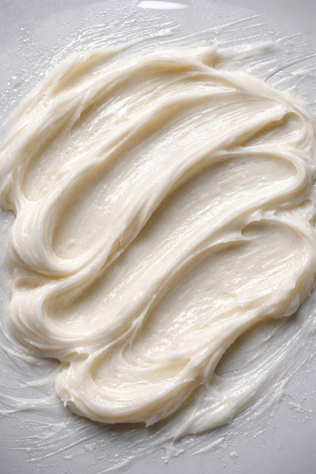 Thick dollop of hair mask on reflective surface showing overuse texture