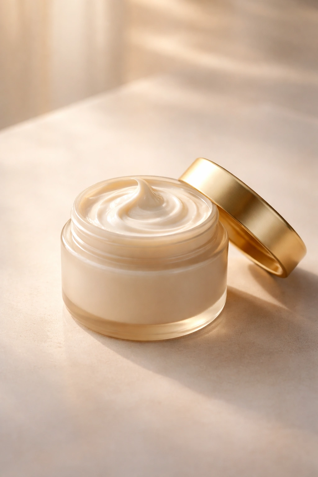 Hair mask jar on a surface with warm lighting, symbolizing routine