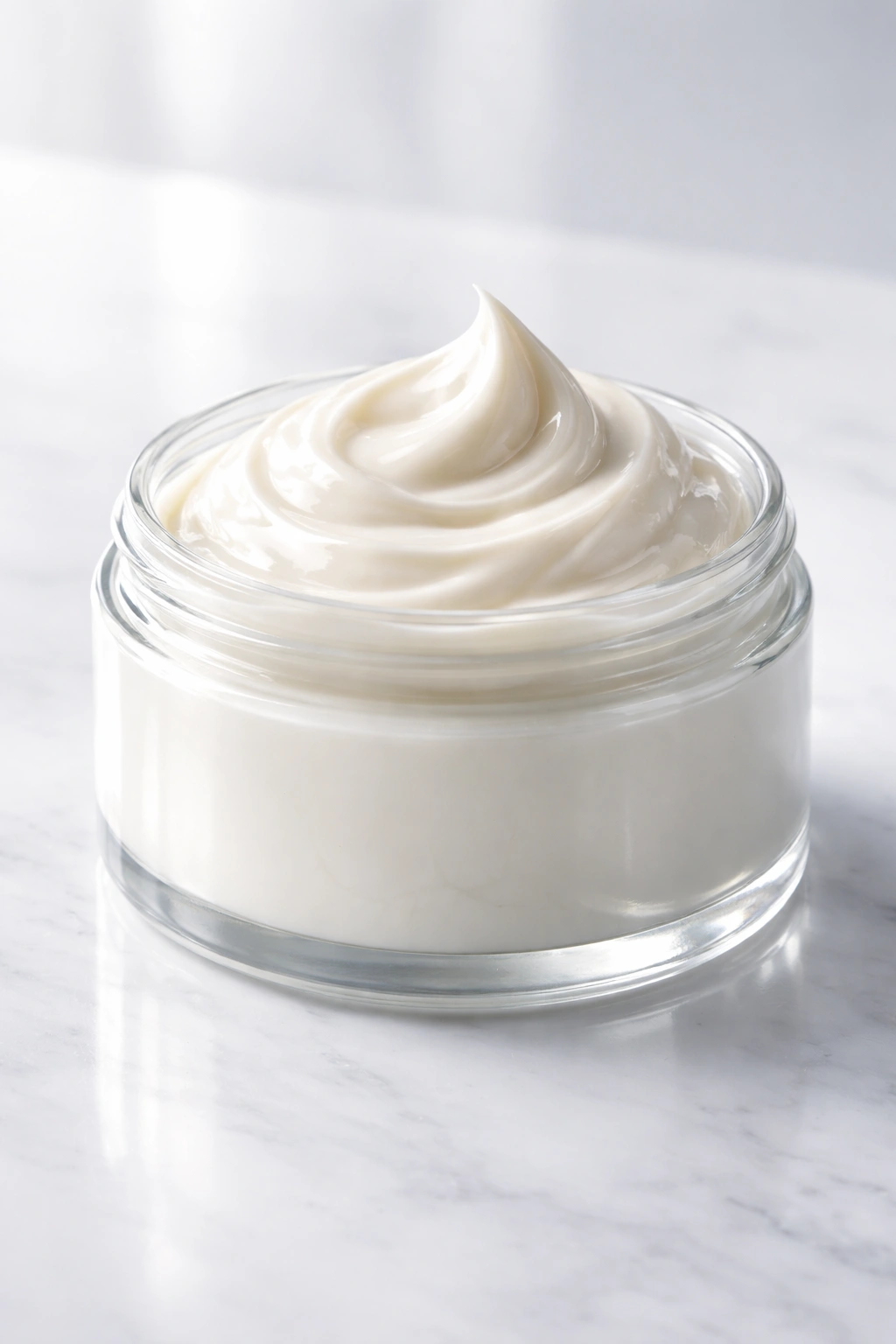 Close-up of rich, creamy hair mask in a plain jar showing thick texture