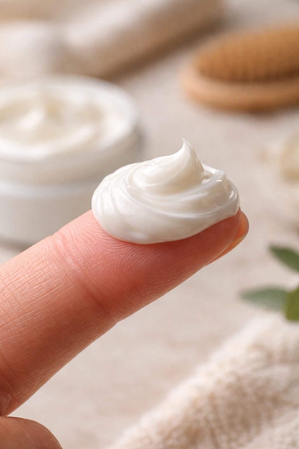 Small amount of hair mask on fingertip ready for application