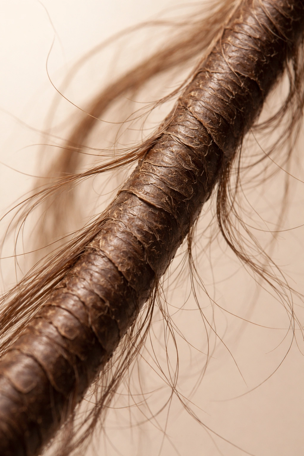 Close-up of hair with dull, rough texture indicating moisture deficiency