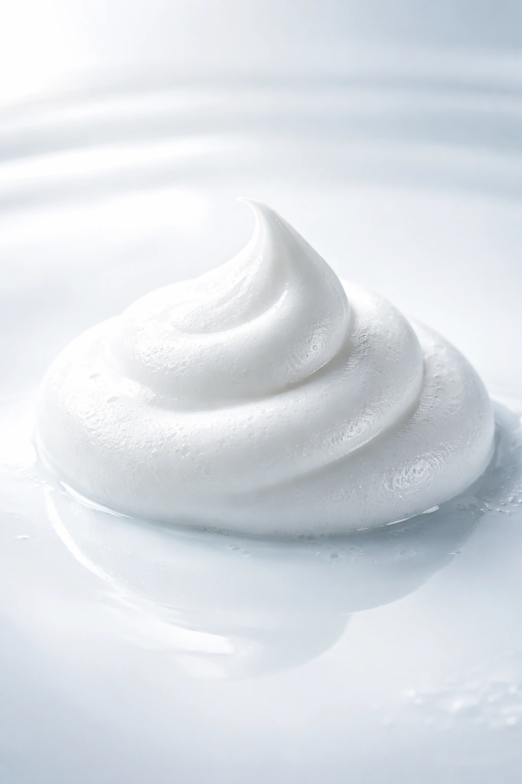 Close-up of a single foam dollop of hair mousse on a clean surface