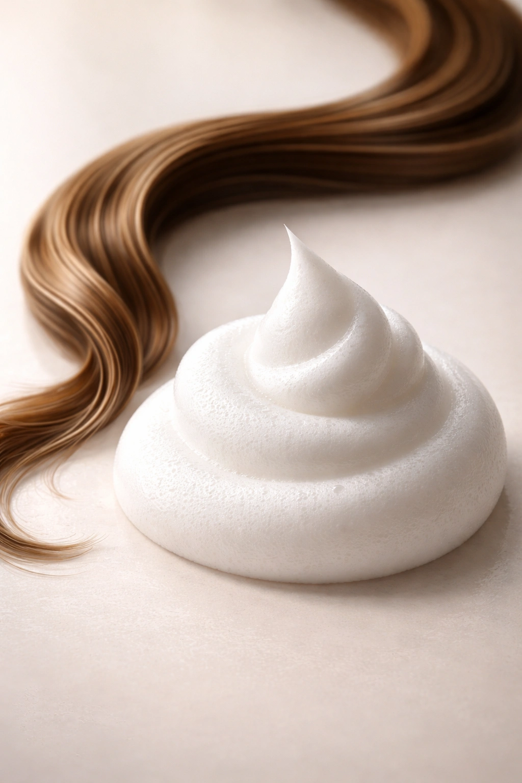 Dense mousse texture with soft peaks on a smooth surface