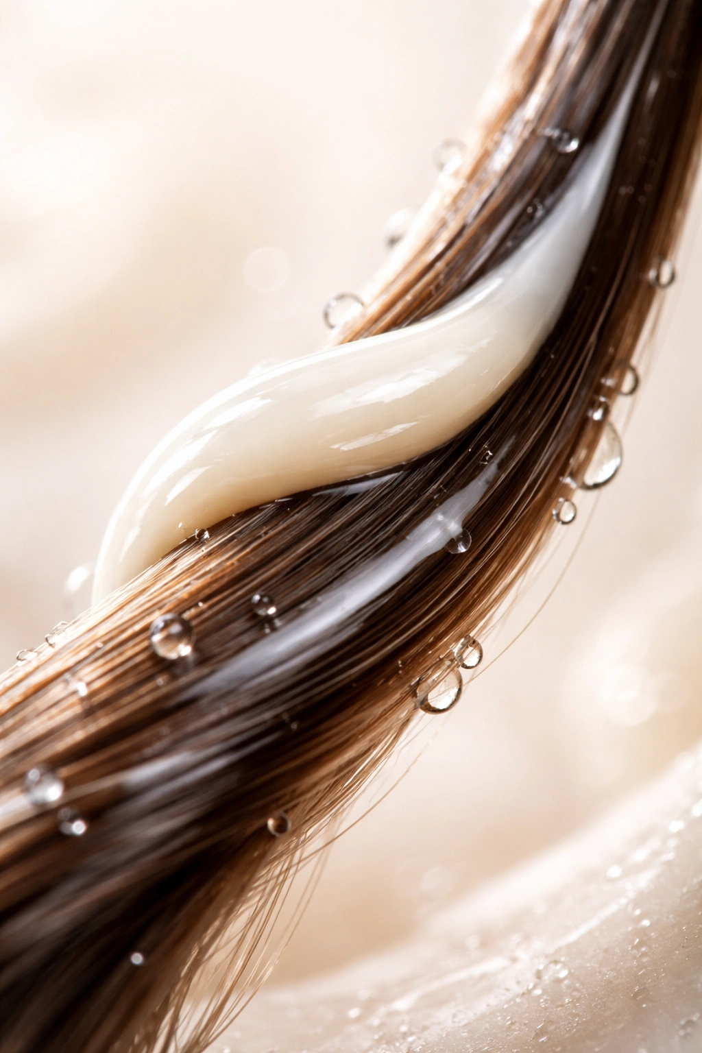 Close-up of a smooth hair strand with reflective coating questioning hair loss myths.