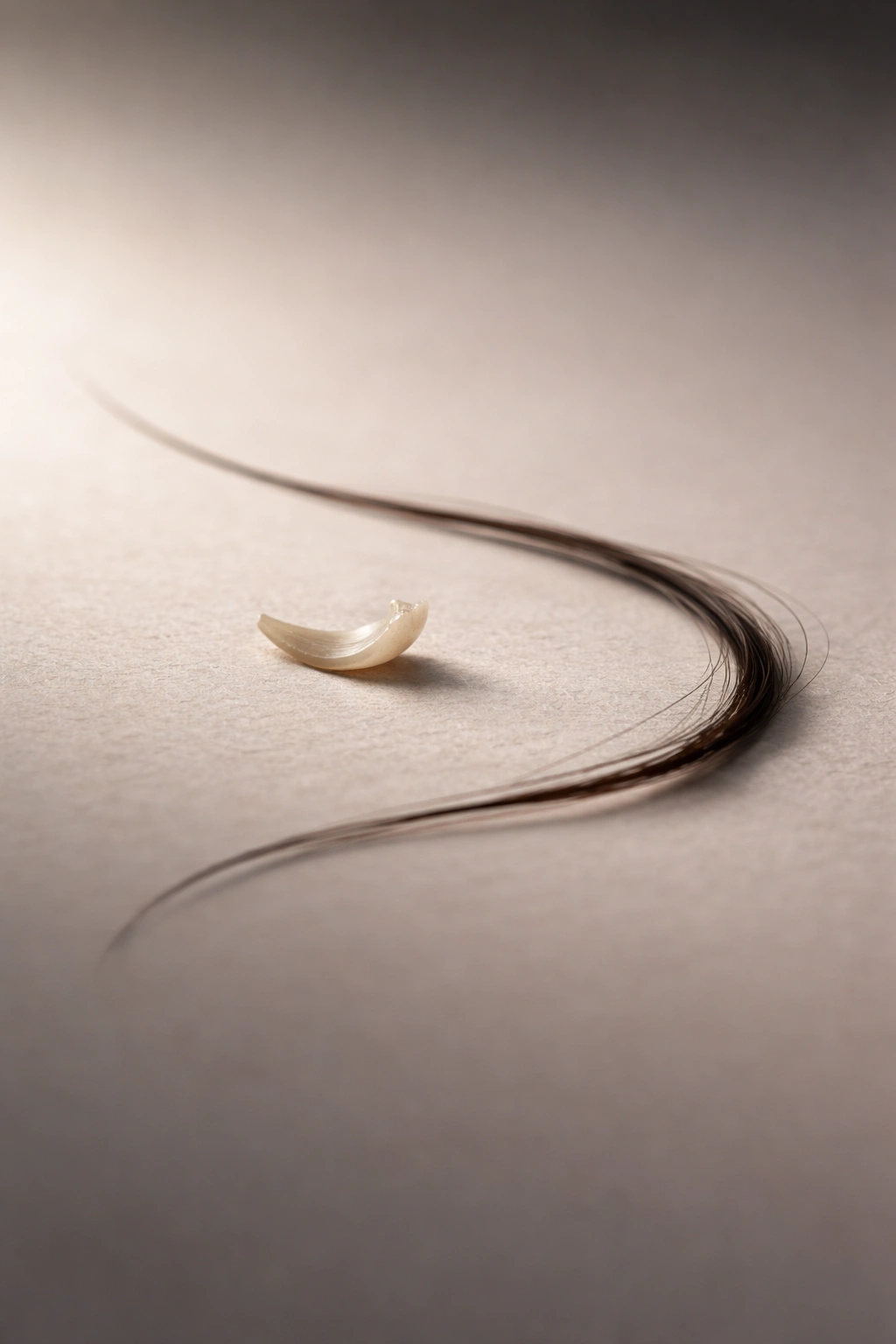 Hair and nail close-up on a plain surface illustrating no postmortem growth.