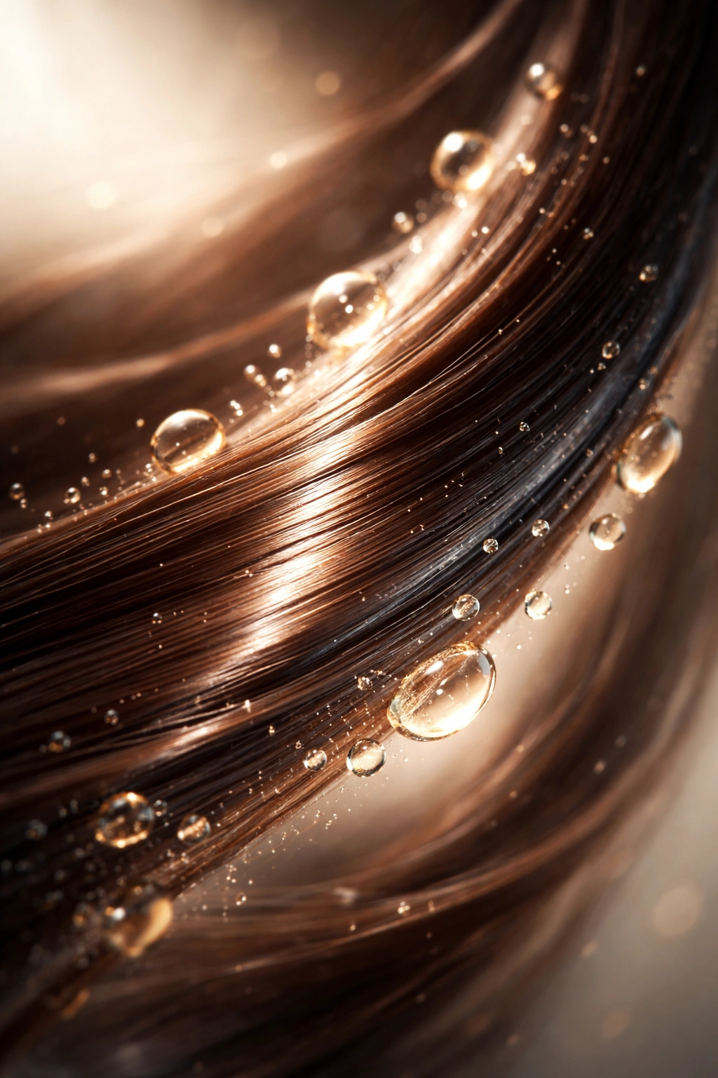 Hair strand with natural shine in a studio close-up