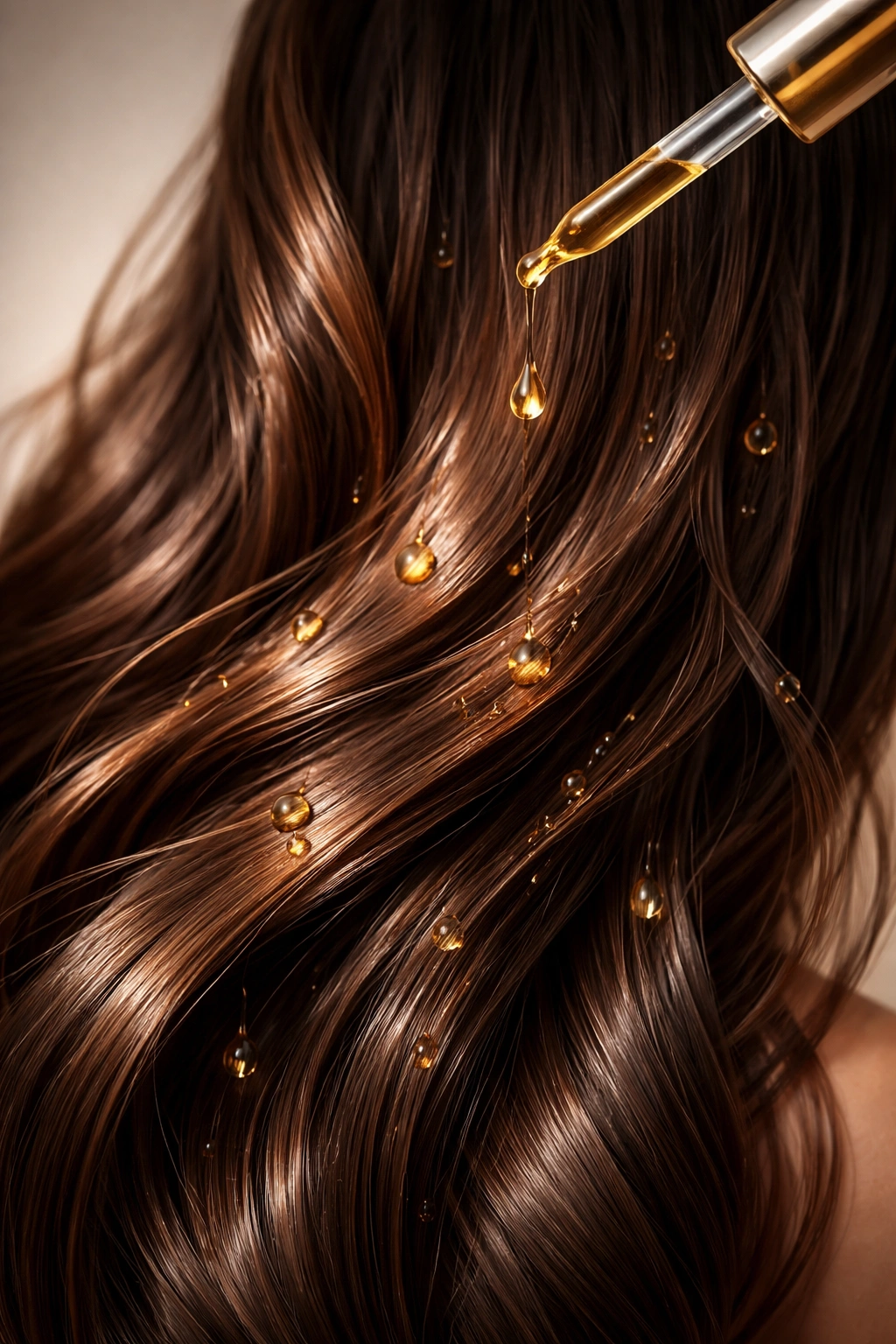 Close-up of hair with subtle oil sheen on strands