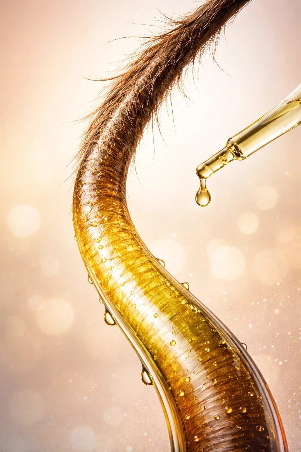 Hair strand with moisture gradient showing oiling frequency concept