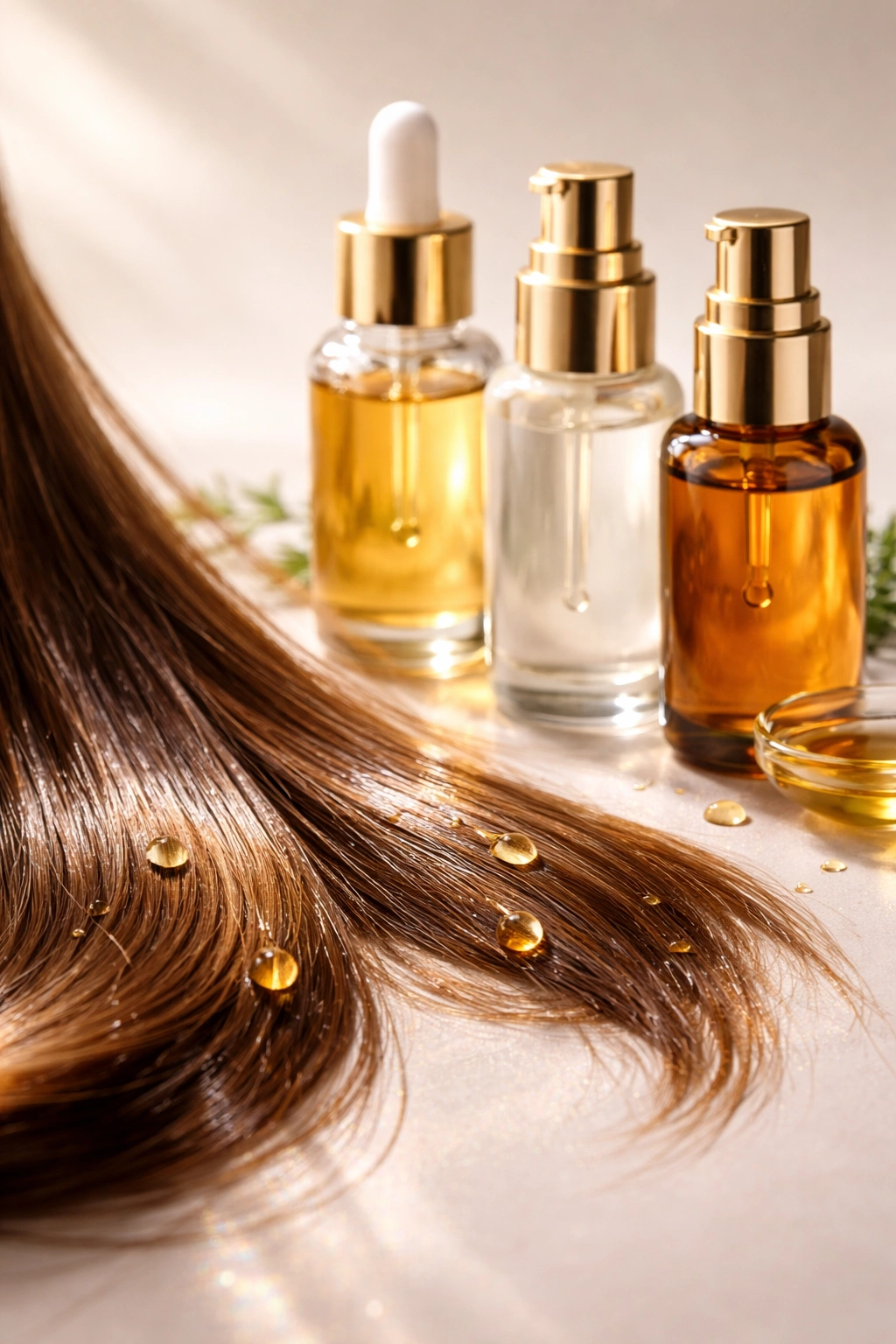 Hair ends with a few drops of finishing oil for shine