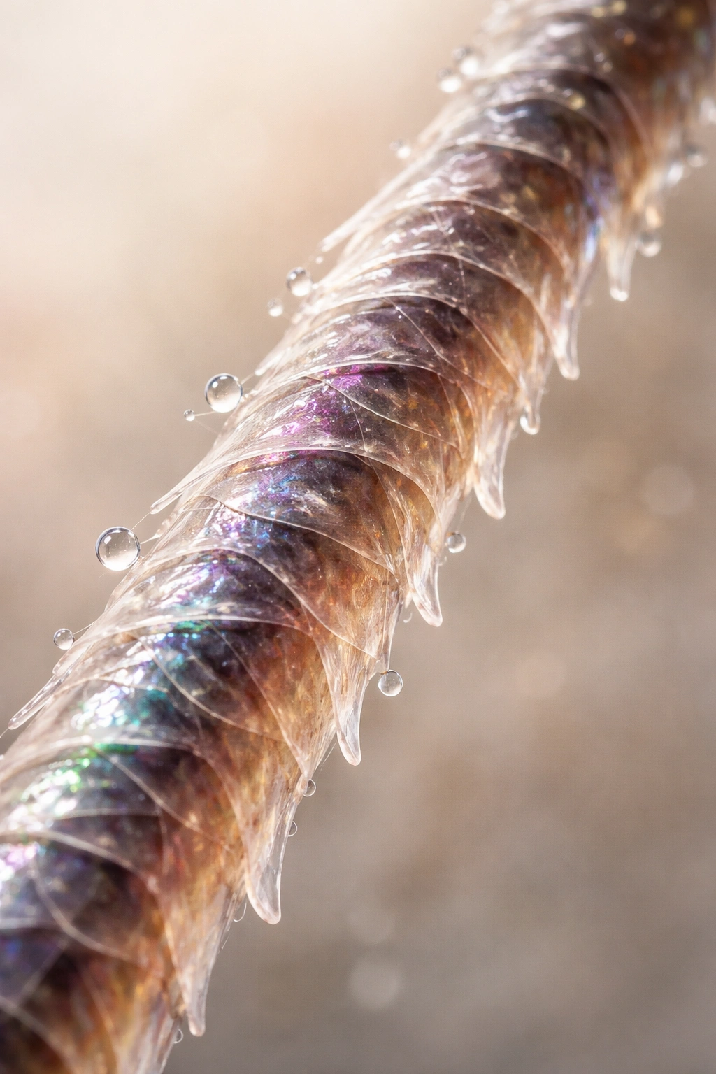 Macro close-up of a single hair strand showing porosity