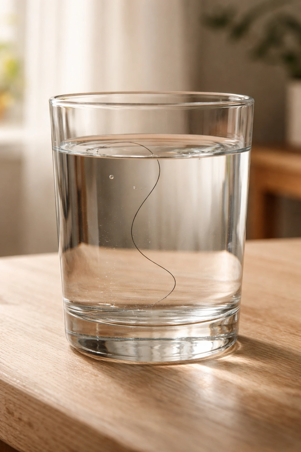 Hair porosity test with a single shed hair in water showing sinking or floating behavior