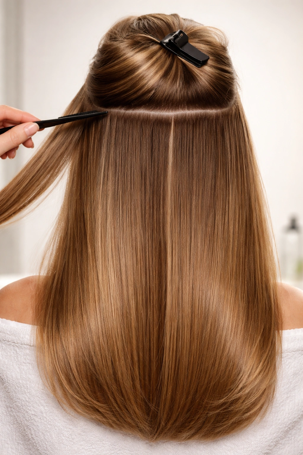 Neatly brushed clean hair ready for coloring with tidy sections