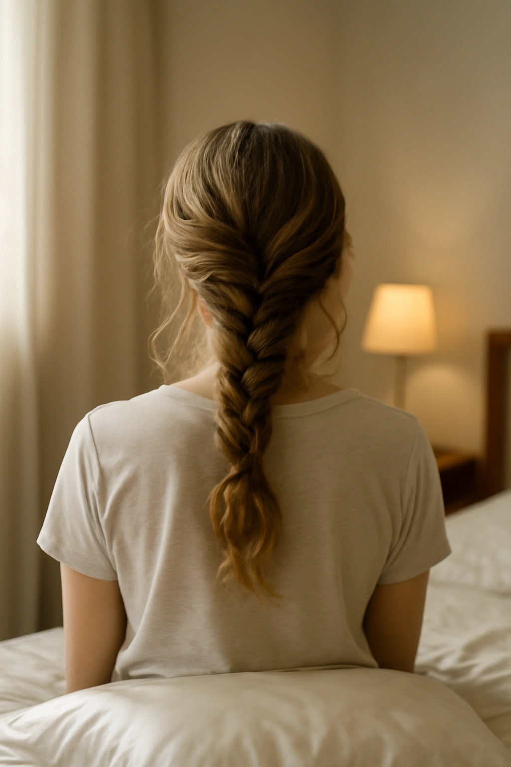 How to Create the Perfect Low Bun for Your Wedding 3 Person with loose waves preparing hair the day before in a cozy bedroom.