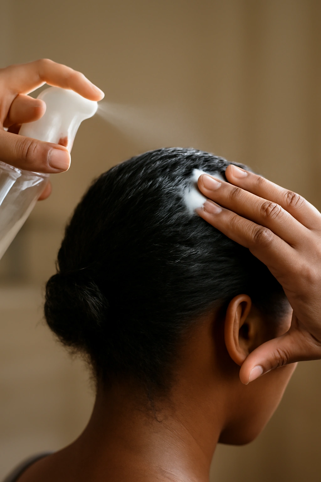 12 Elegant French Roll Updos Every Black Woman Needs 13 Close-up of Black hair being moisturized and prepped for a French roll