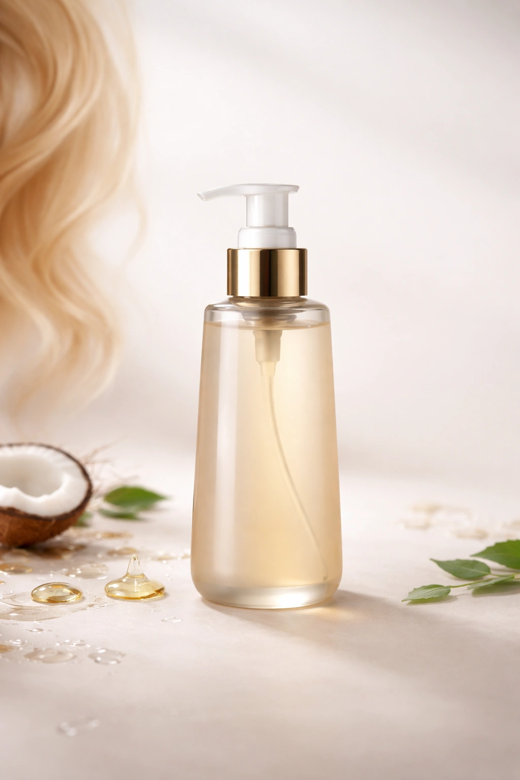 Plain hair care product bottle on neutral surface