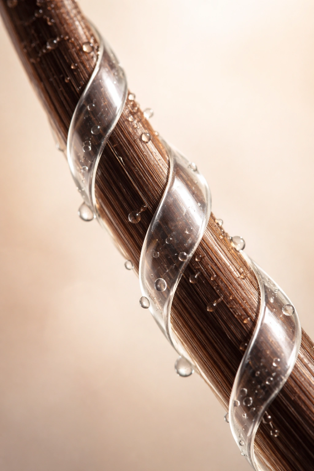 Single hair strand with a moisture film representing conditioner needs