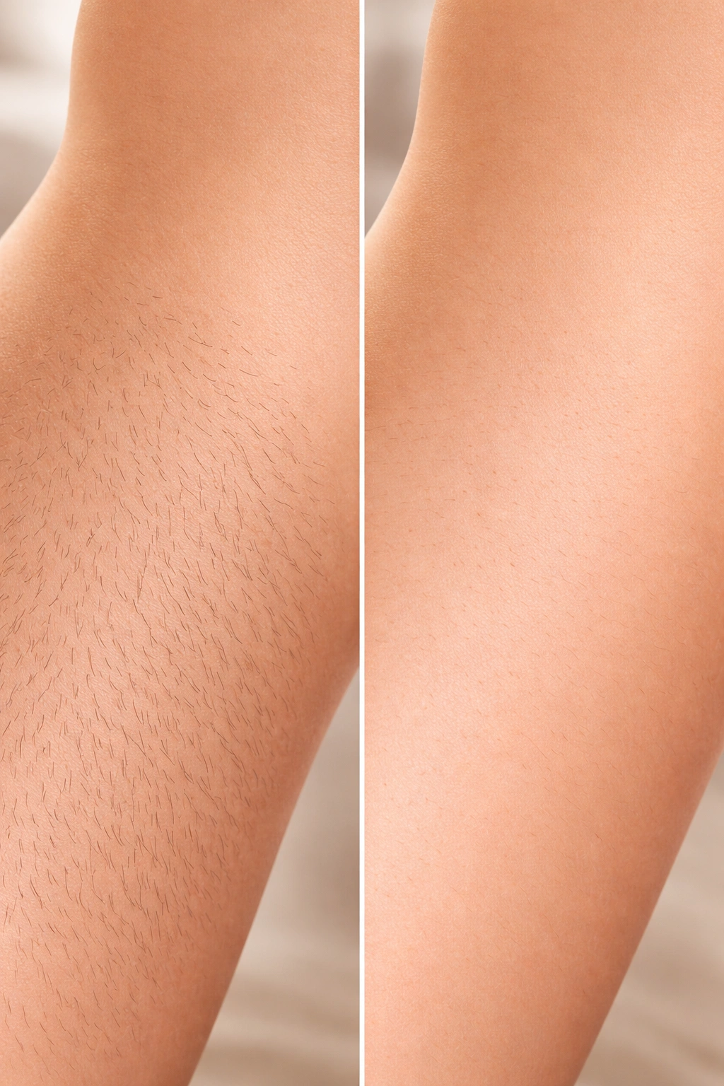 Split-frame showing hair density before vs after laser treatment