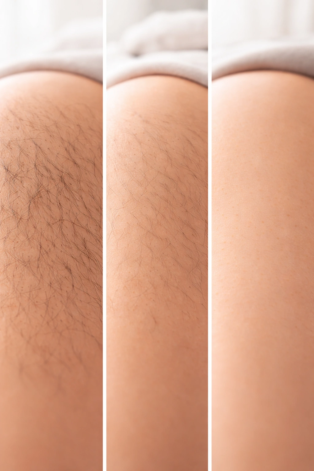 Skin showing stages of hair reduction over time