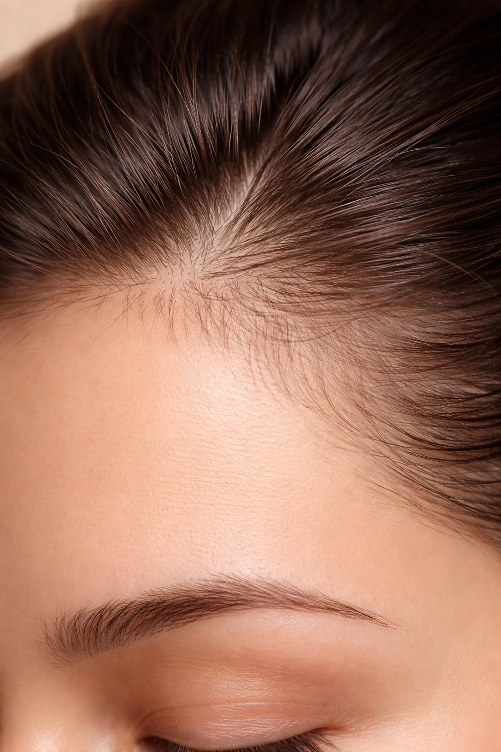 Close-up of new hair growth along the hairline