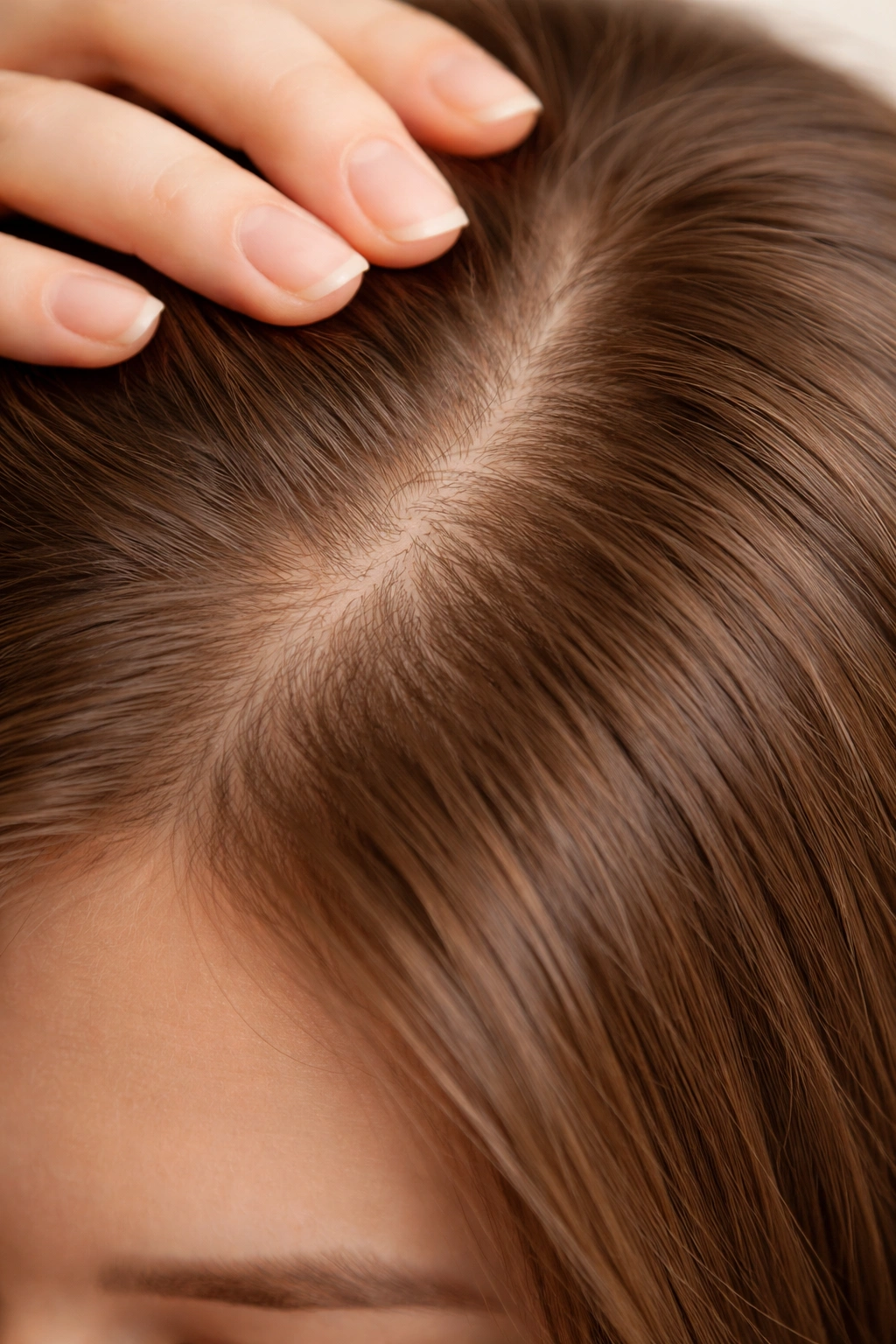 Scalp with new baby hairs growing in thinning areas