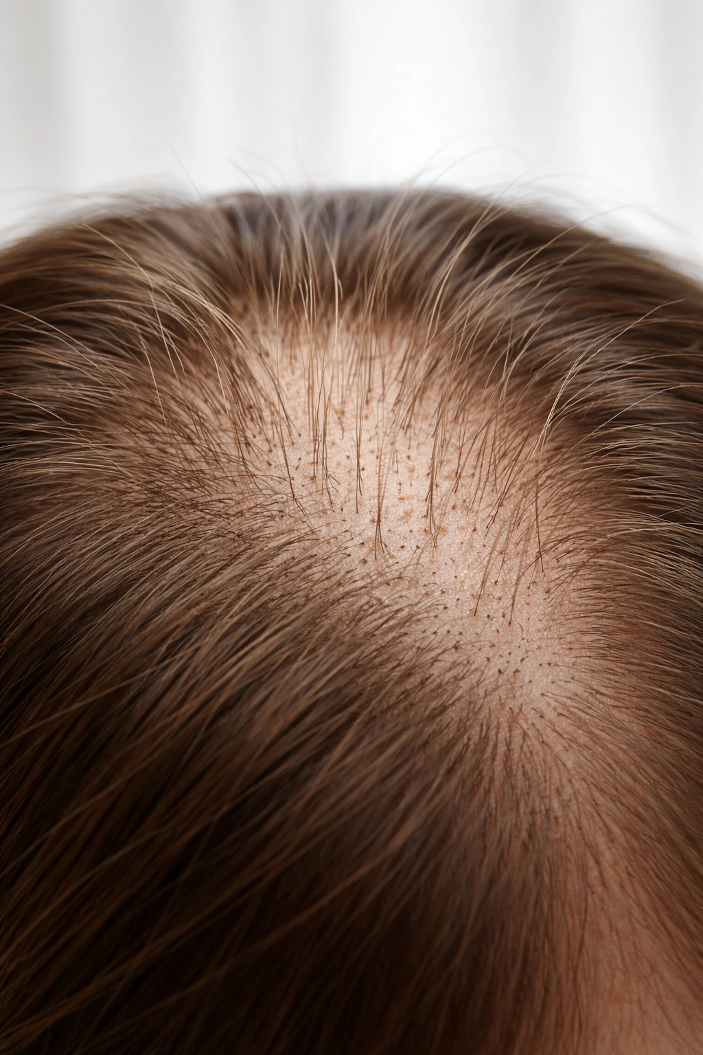 Scalp showing new hair regrowth indicating reversal of thinning