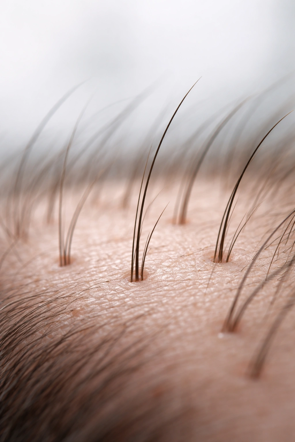 Scalp with new fine hairs sprouting indicating regrowth