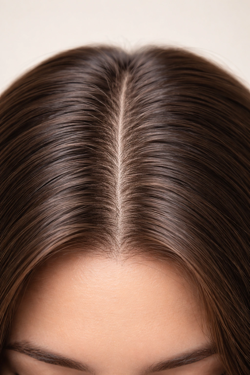 Scalp with new baby hairs showing regrowth along part