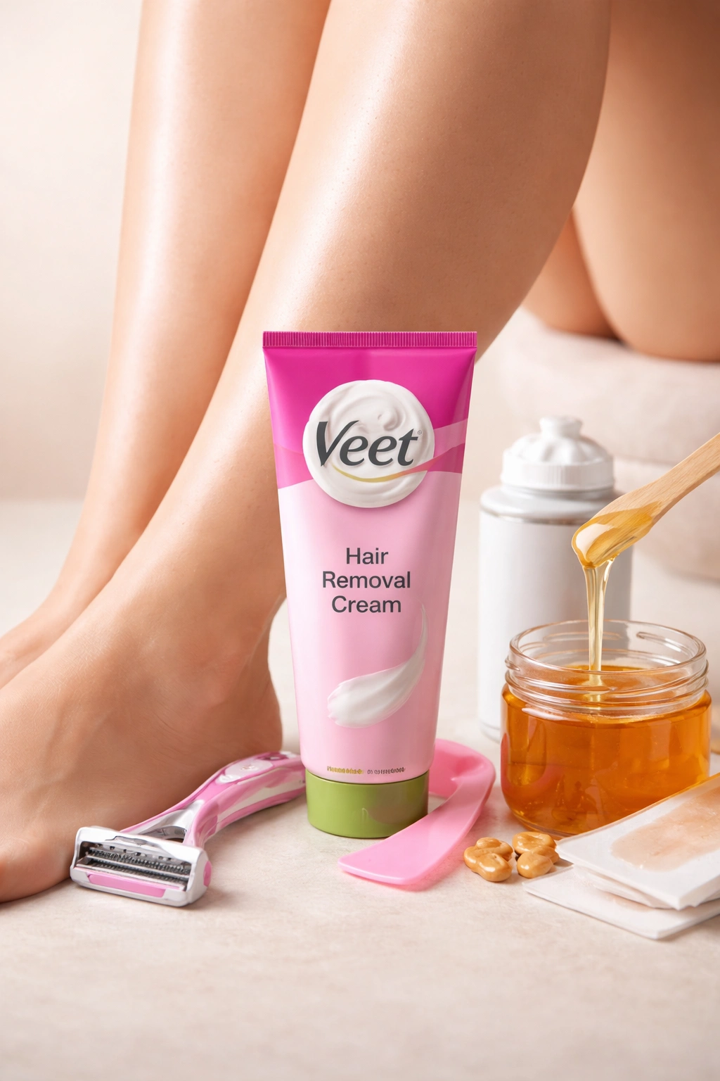 Close-up of smooth leg skin without hair showing a subtle sheen