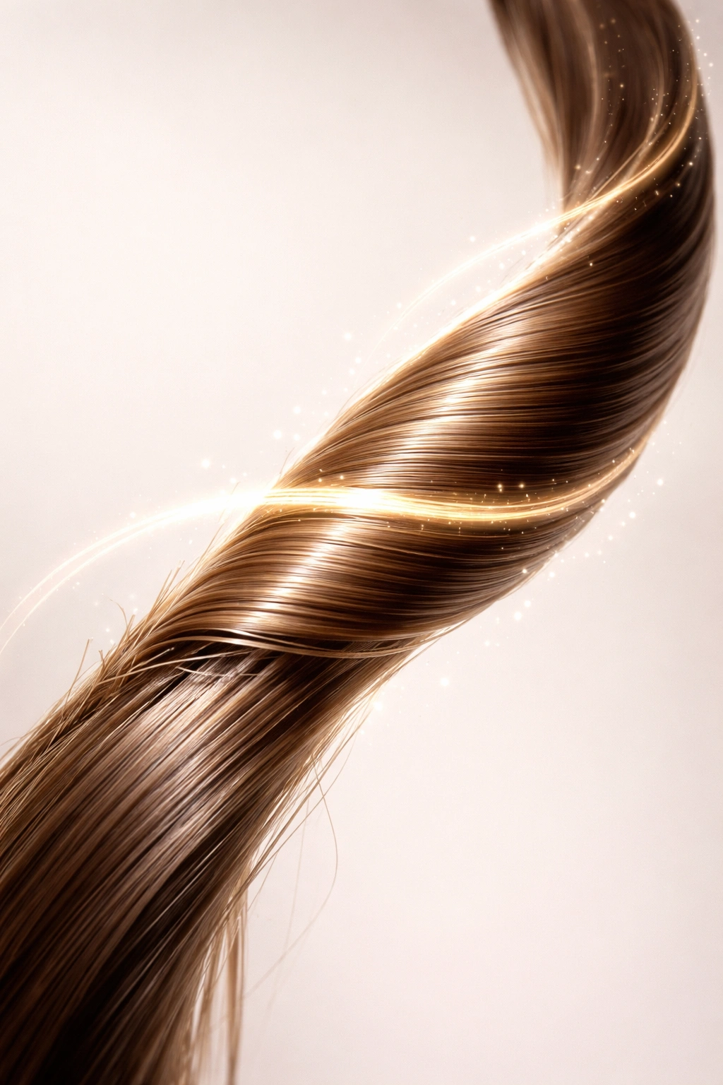 Macro view of a hair strand with a smooth surface and improved elasticity