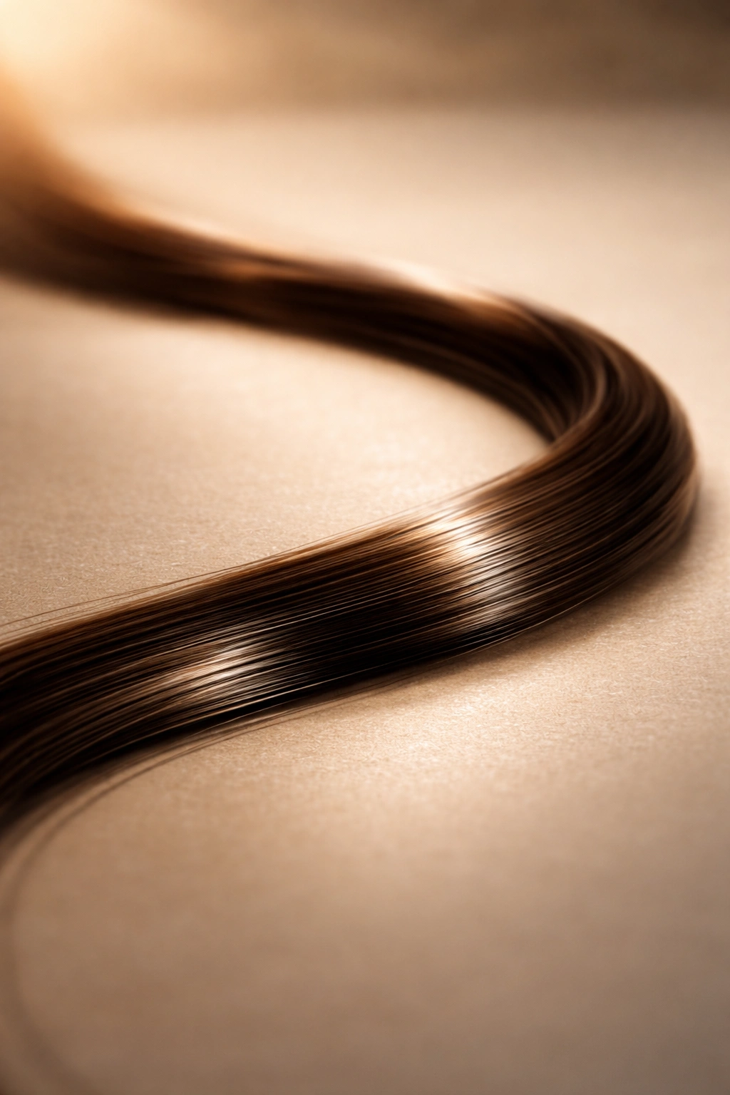 Close-up of a strong, shiny hair strand symbolizing resilience and recovery
