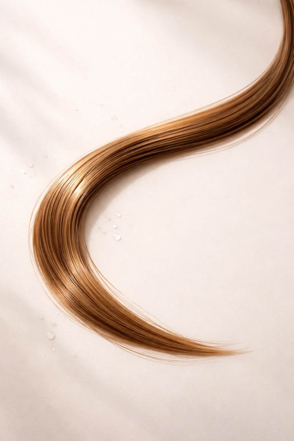 A single glossy hair strand illustrating preventive care and moisture retention