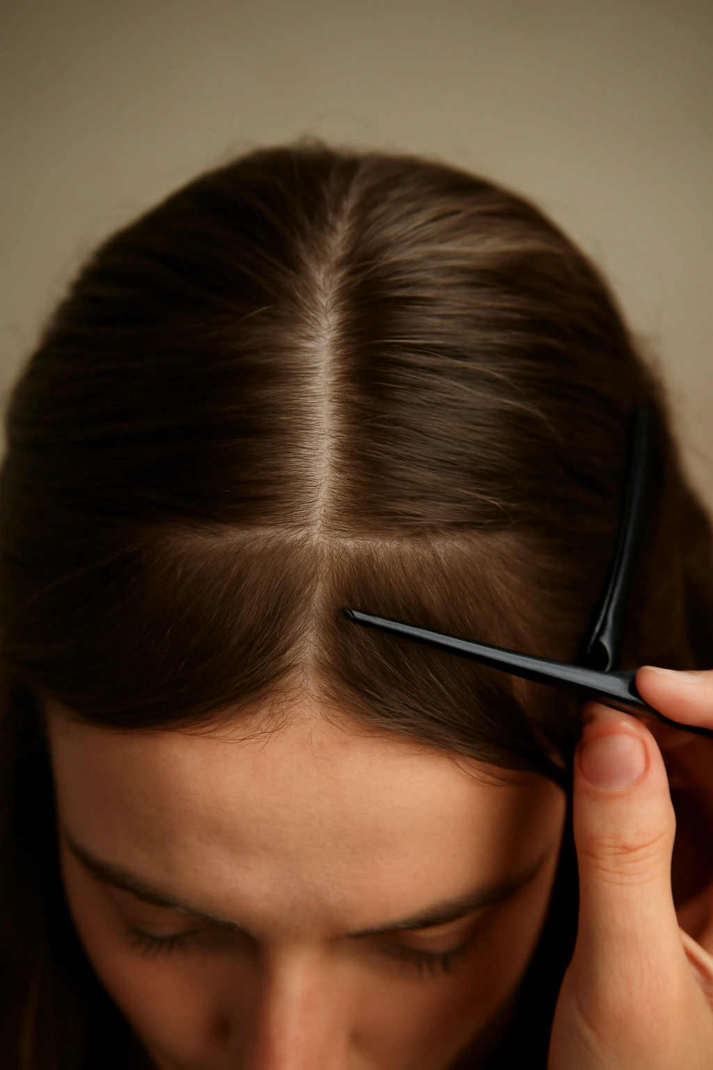 How to Do a Spiral Braid at Home Step by Step 5 Scalp with a neat 3-inch square hair section created by a rat-tail comb