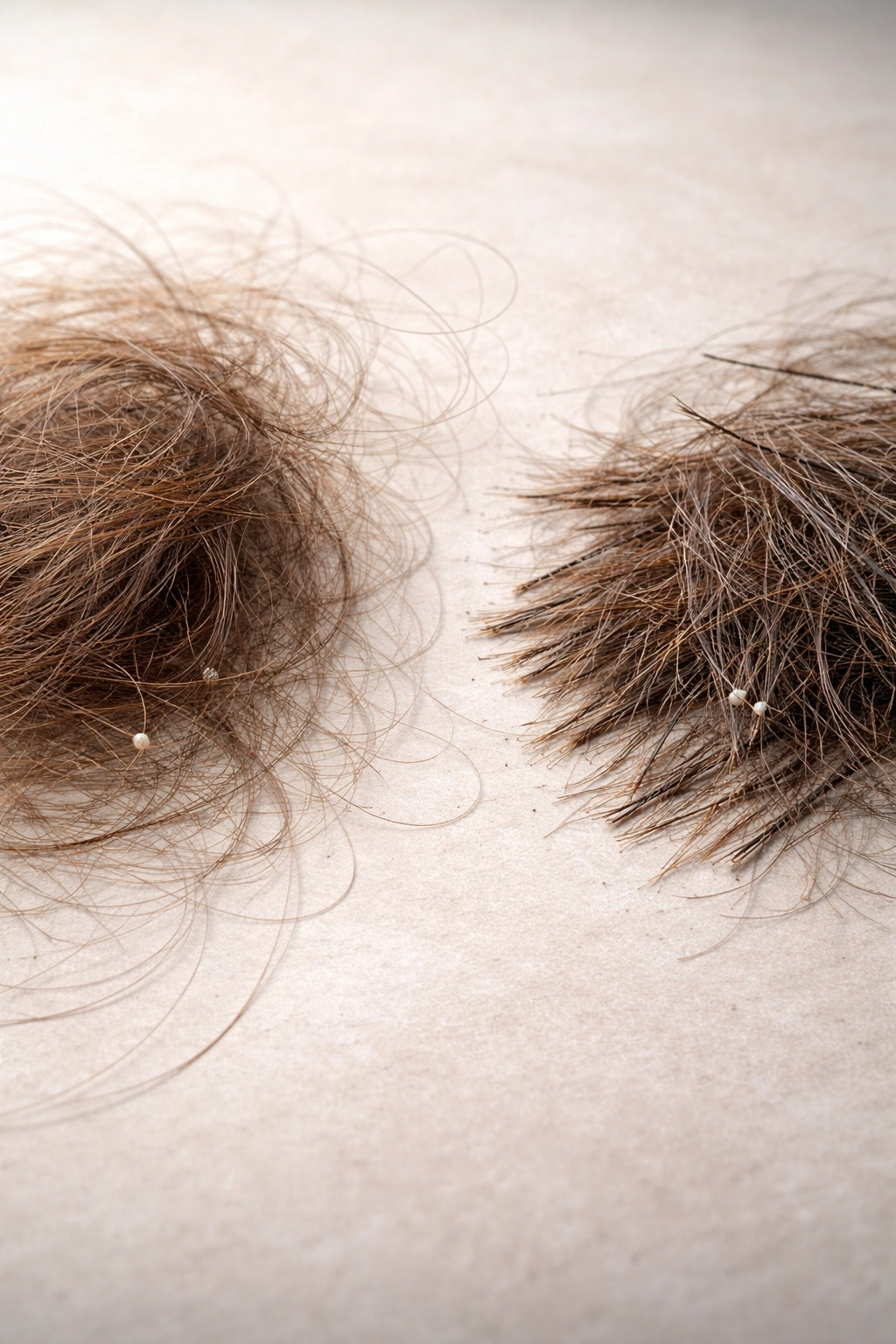 Hair shedding vs damage close-up comparison