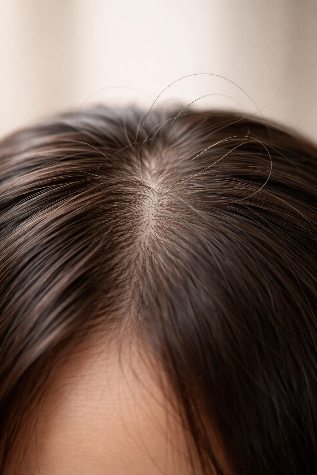 Scalp close-up with loose hairs showing normal shedding