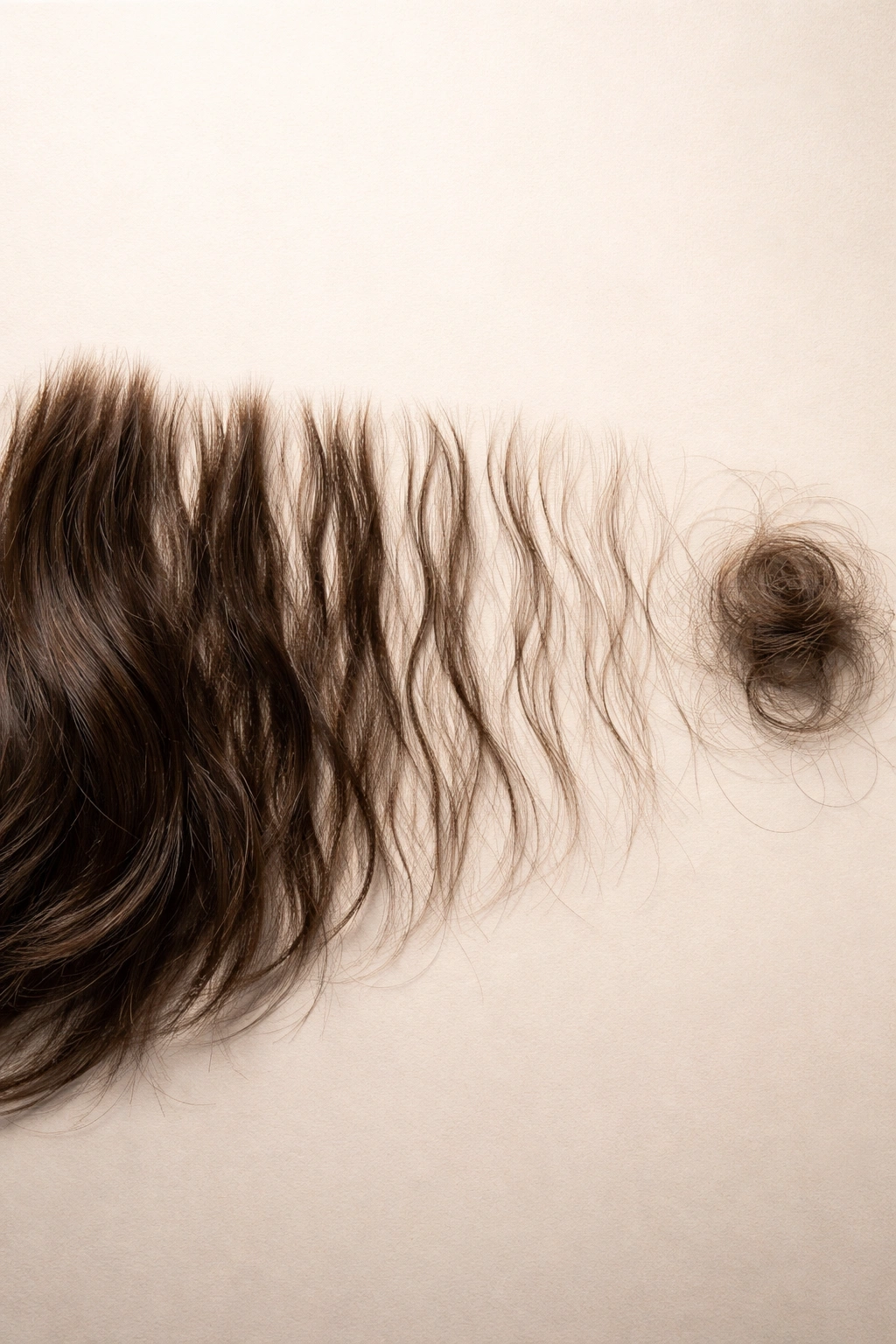 Hair strand density gradually decreases along a line to imply duration