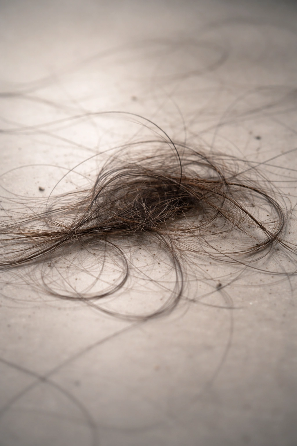 Macro close-up of multiple hair strands on a smooth surface