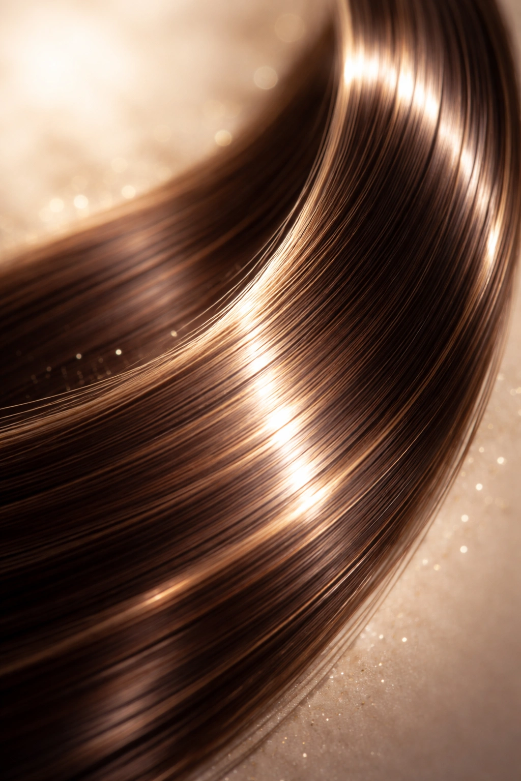 Macro shot of a glossy hair strand showing shine and smoothness