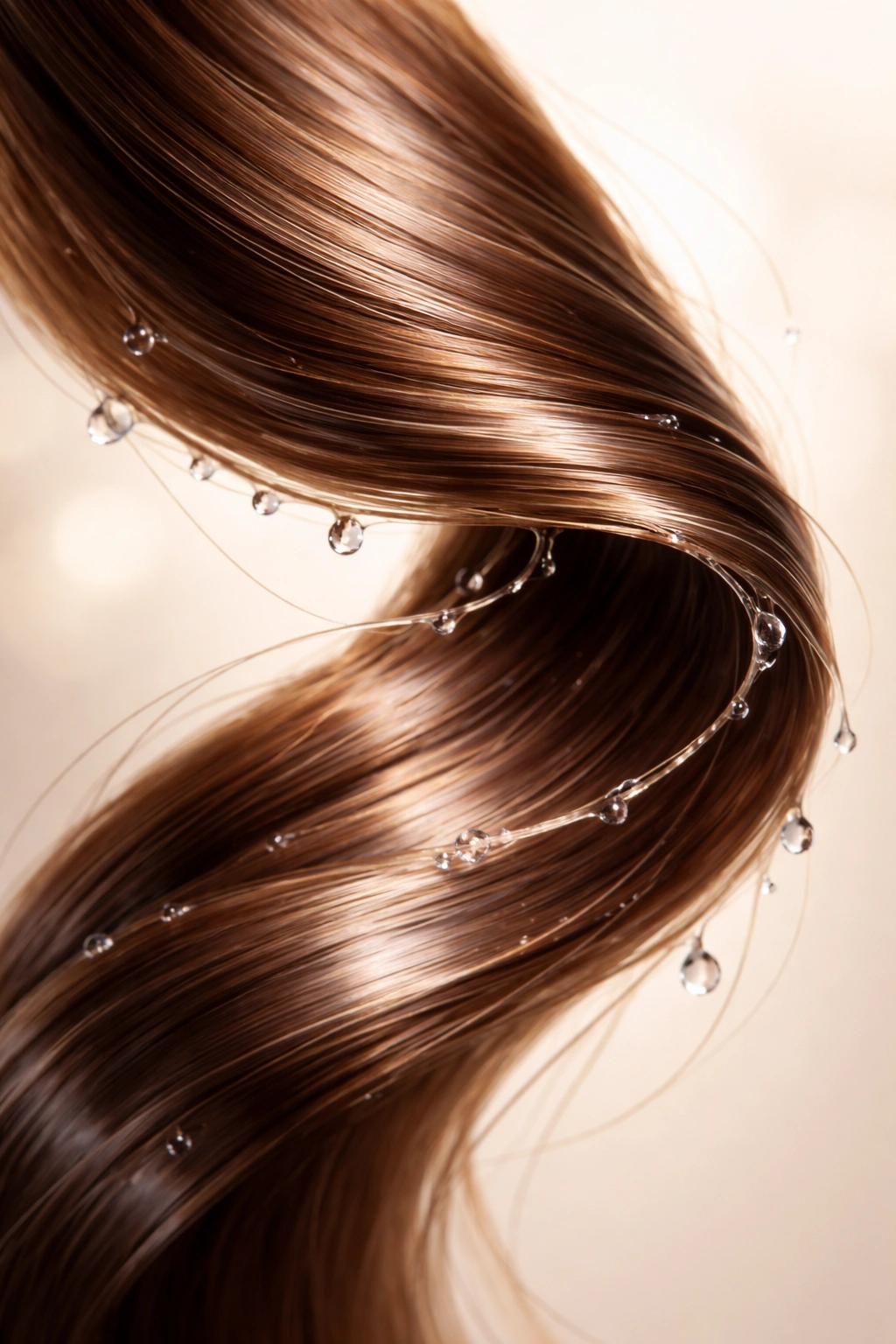 Glossy healthy hair strand showing moisture and elasticity