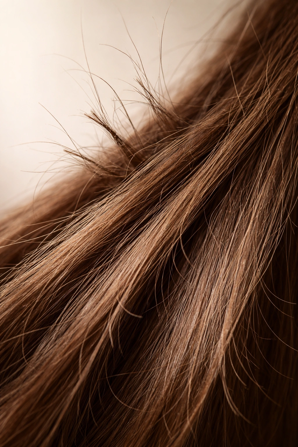 Close-up of hair with split ends, flyaways, and rough texture signaling early breakage