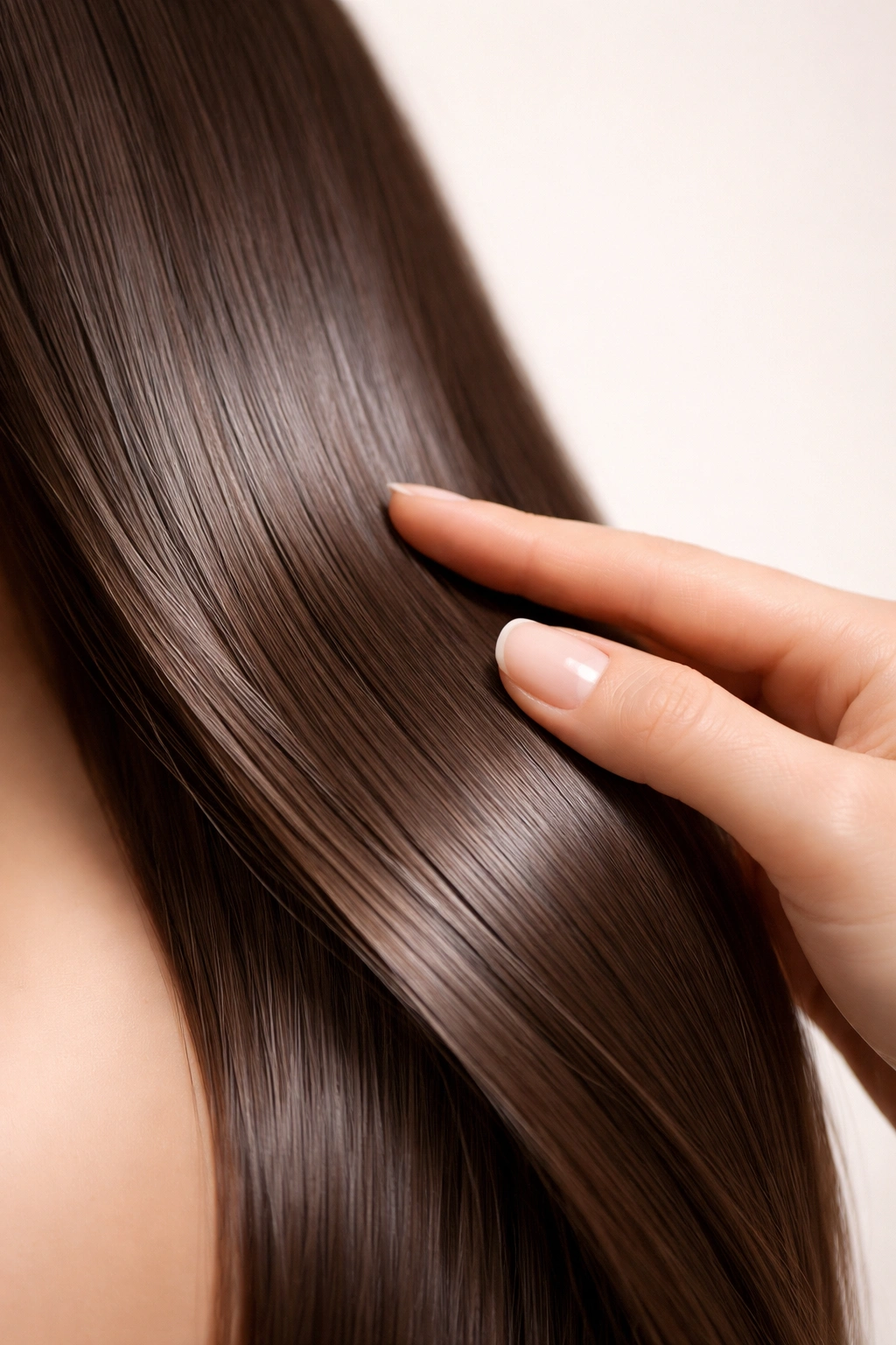 Hand gliding along a smooth hair strand to convey hair smoothness