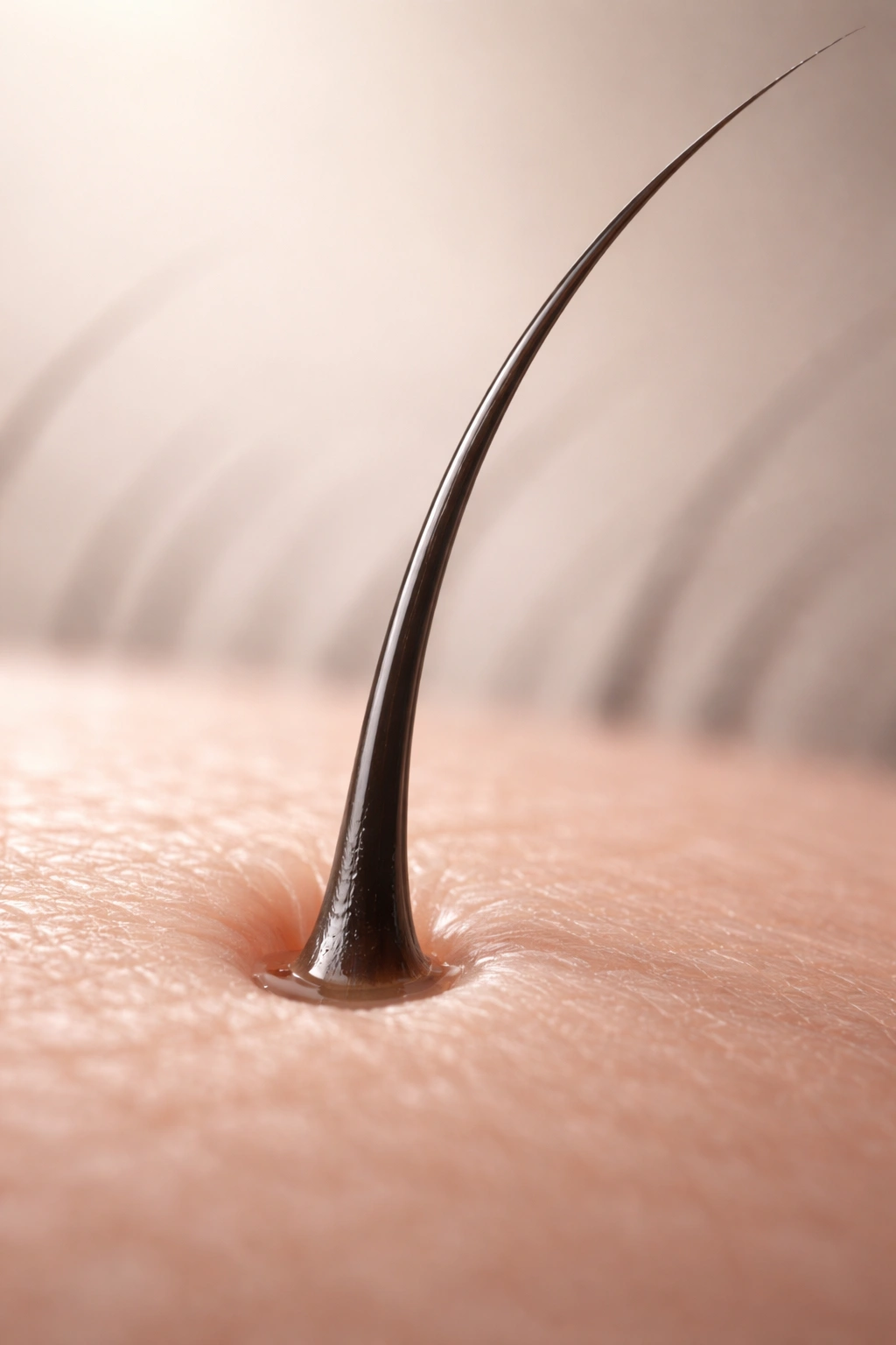 Macro close-up of a single hair strand on a smooth surface