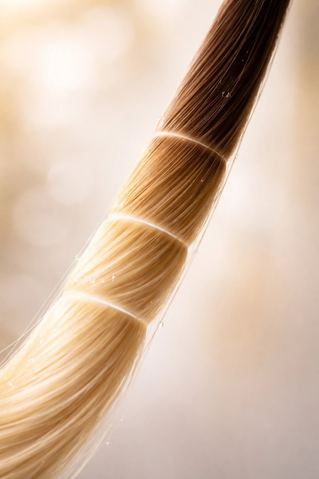 Hair strand showing three lift segments indicating multiple sessions on plain background