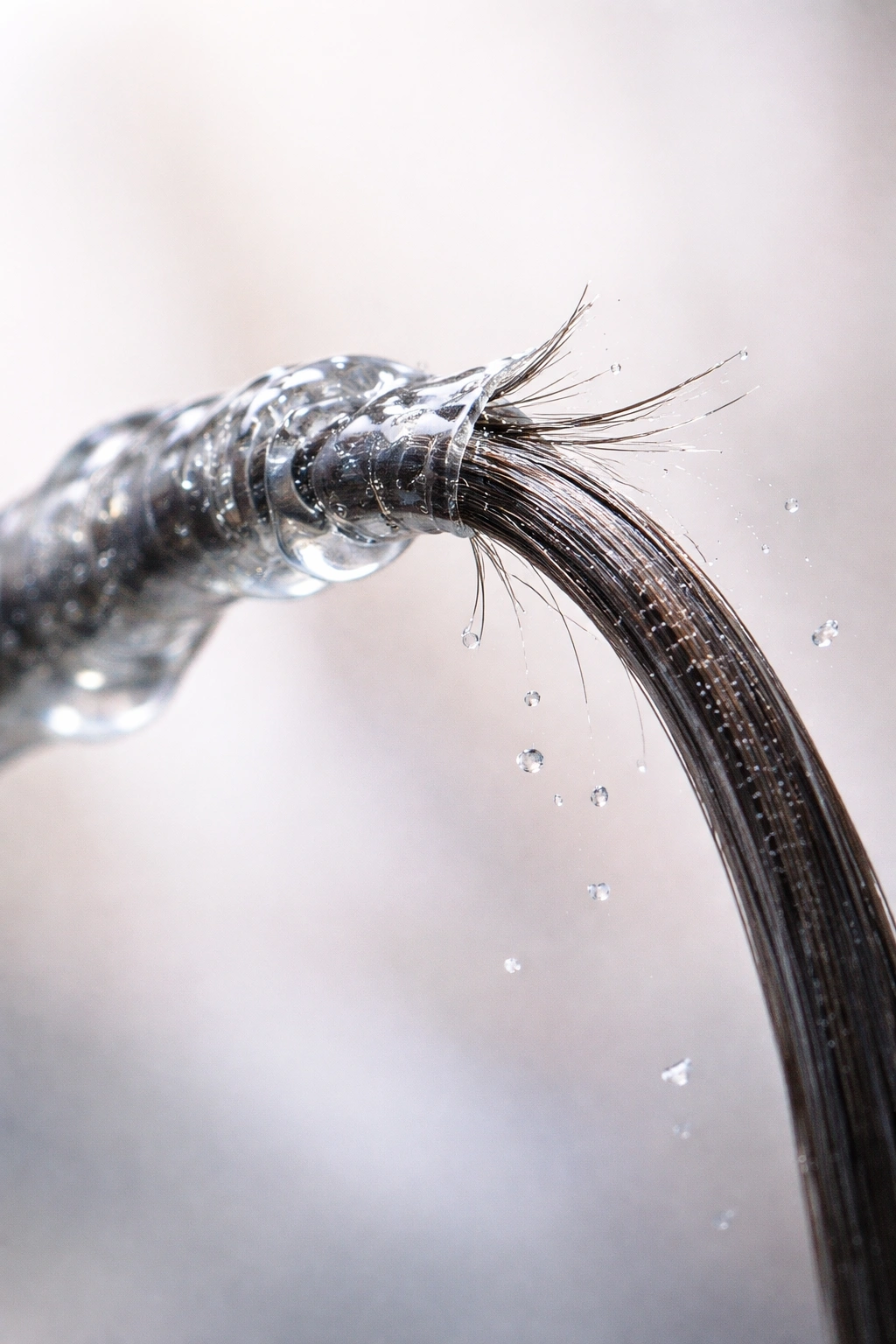 Macro close-up of a hair strand showing stiffness and potential breakage