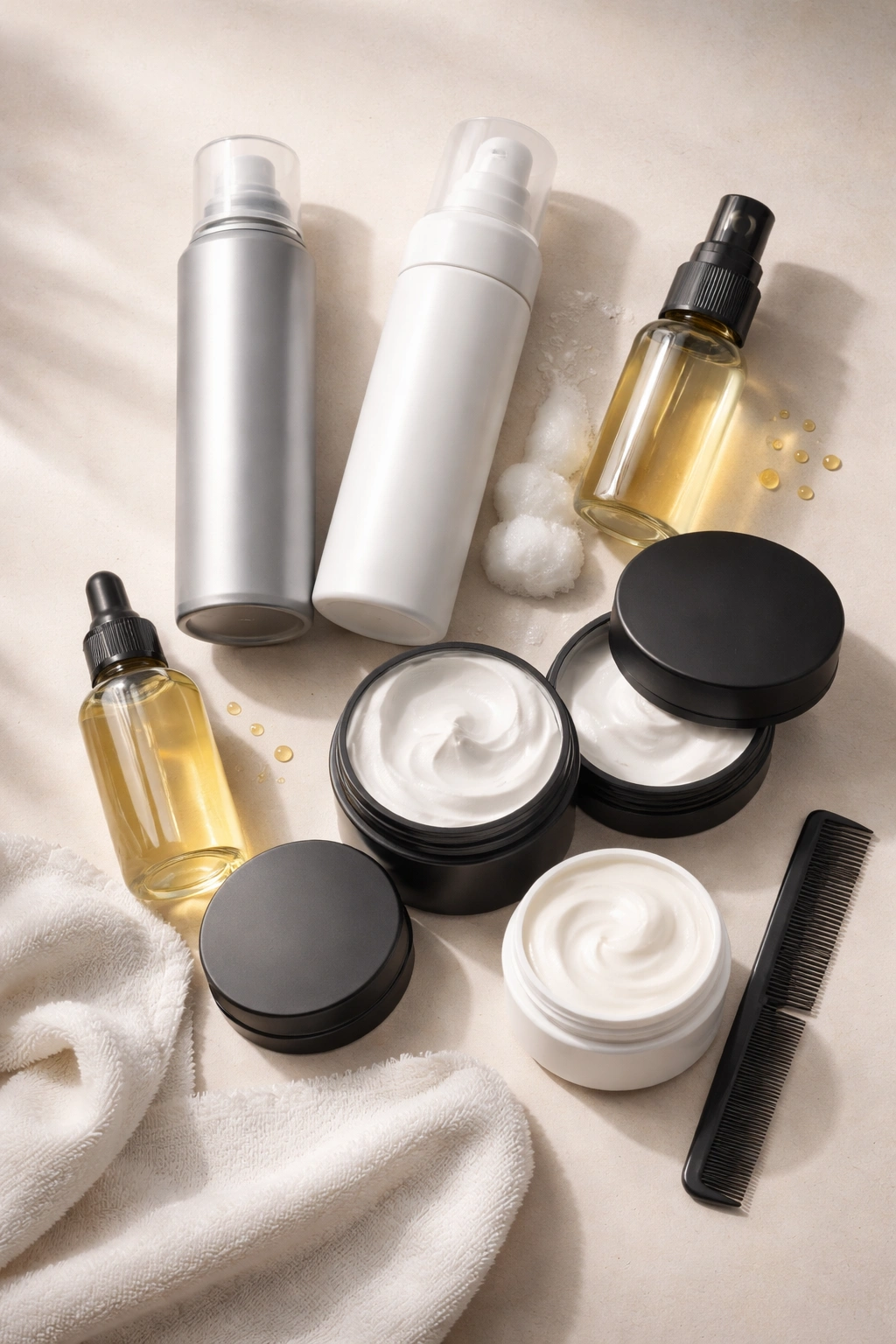 Still life of hair styling products for shaved sides