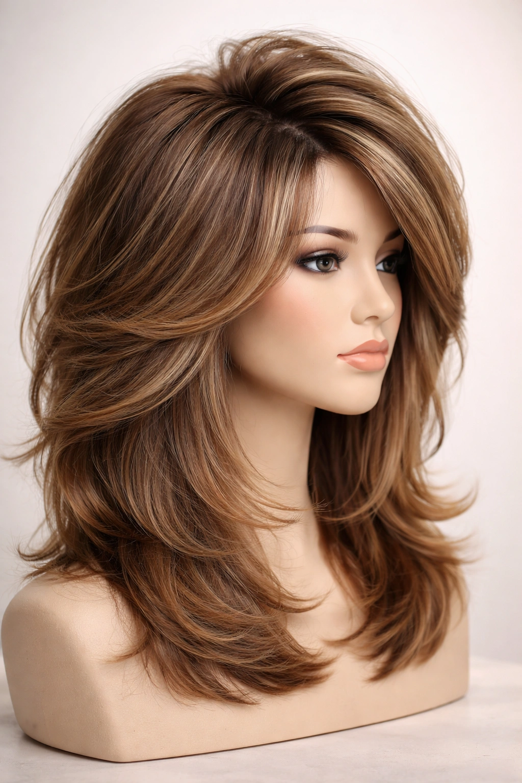 Mannequin head with layered hair styled to look fuller