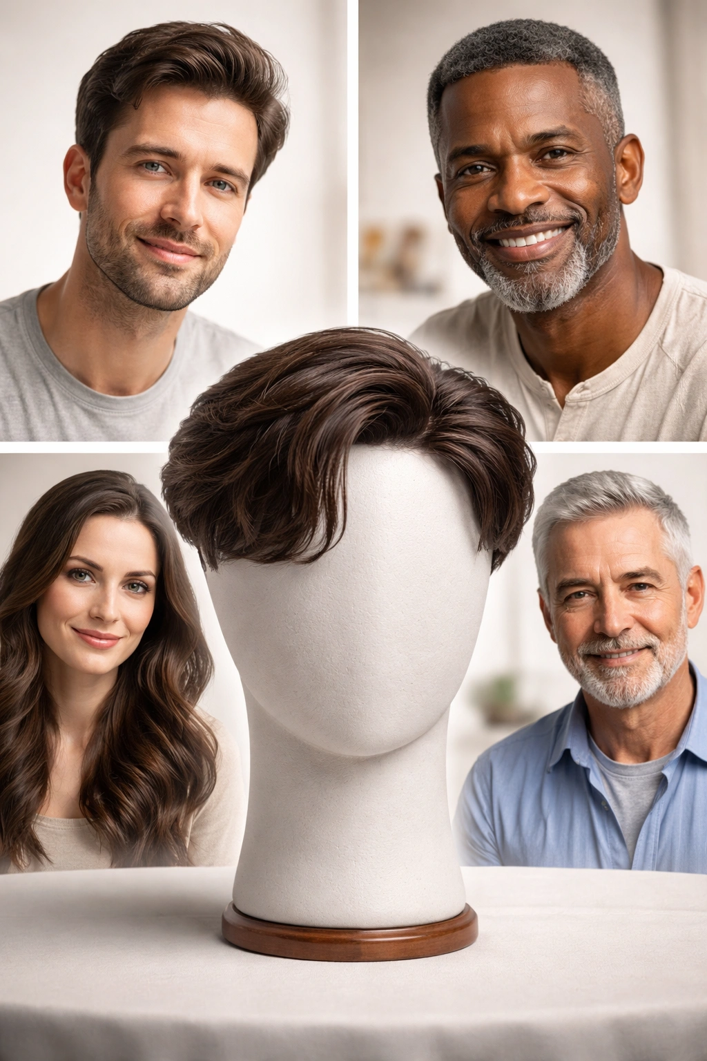 Head form wearing a natural-looking hair system